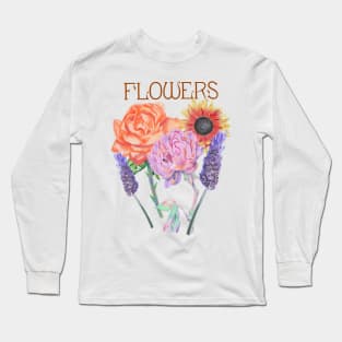 Vintage Flowers - rose, sunflower, peony and lavender Long Sleeve T-Shirt